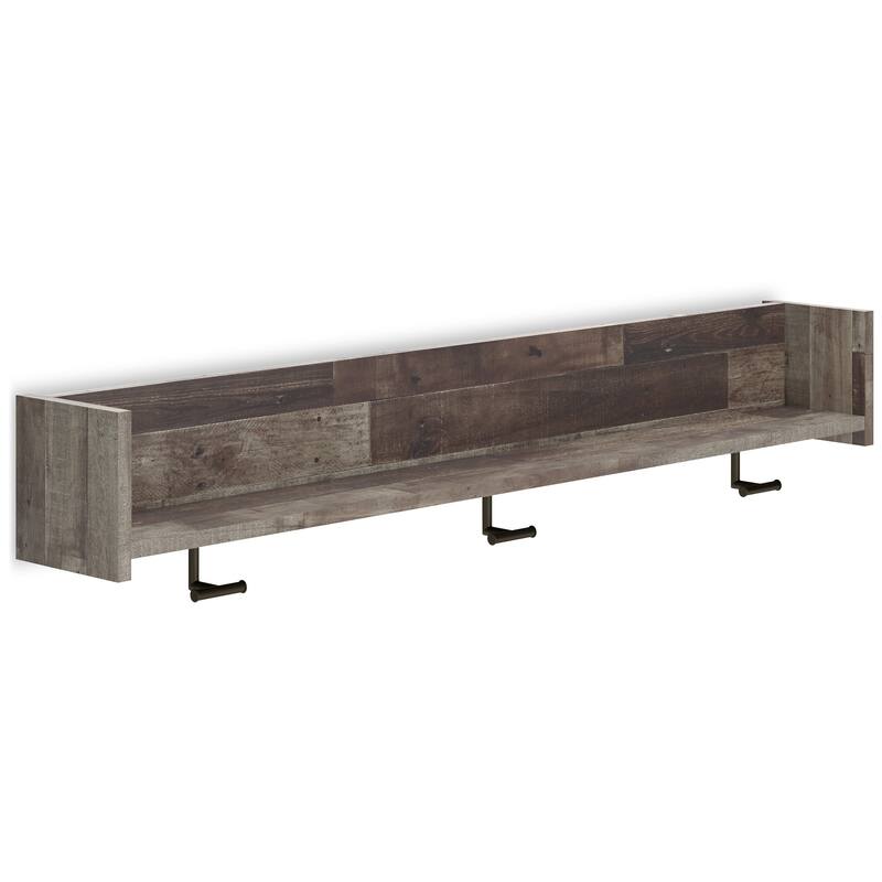 Elis Wall Mounted Coat Rack with 3 Hooks and Shelf, Butcher Block Gray