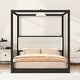 preview thumbnail 1 of 6, King Size Wooden Canopy Platform Bed with Upholstered Headboard Espresso