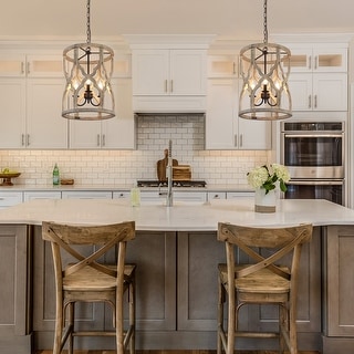 Modern Farmhouse Wood 3-Light Chandelier Lantern Cylinder Lighting for Kitchen Island Foyer - Antique wood dots