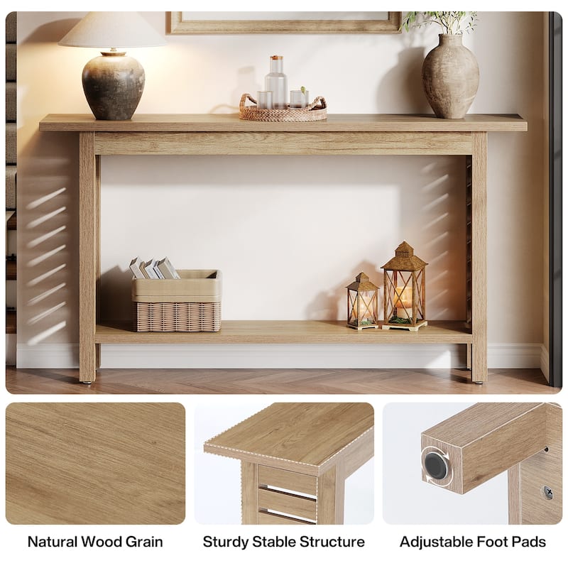 2-Tier Farmhouse Console Table for Foyer, Hallway, Living Room (Oak)