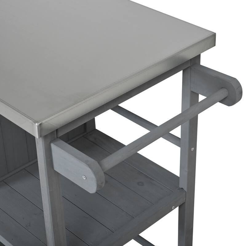 Fir Wood Outdoor Kitchen Prep Station Cart with Stainless Steel Top & Towel Rack