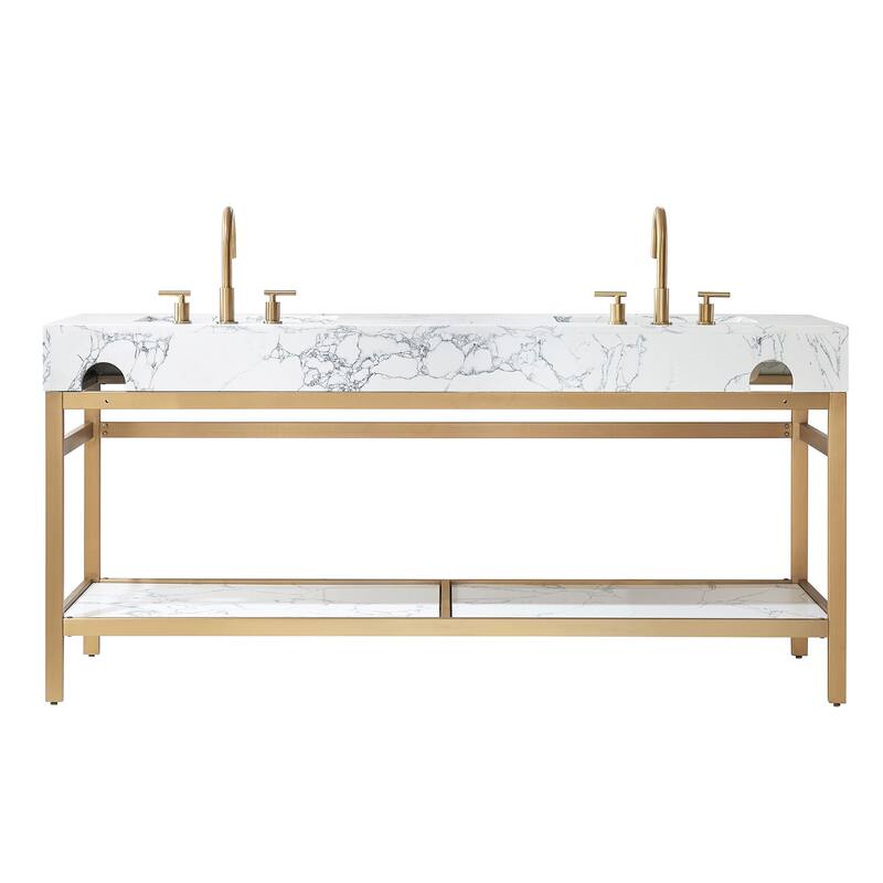 Ecija Bath Vanity, Metal Support with Composite Stone Top and Mirror
