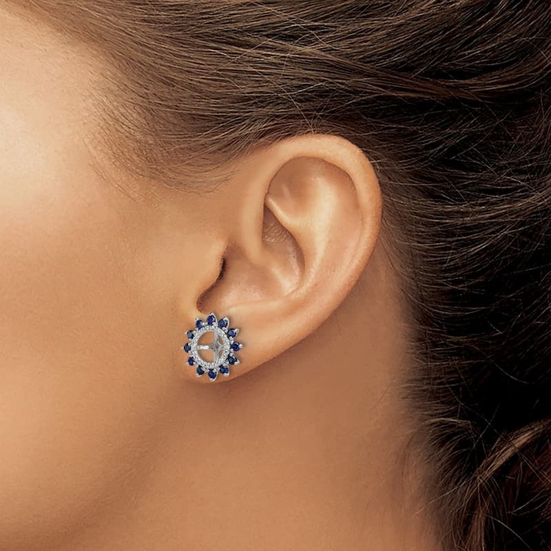 Curata 925 Sterling Silver Diamond and Created Blue Sapphire Earrings Jacket - 14x14mm Wide