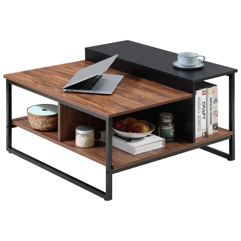 Morden Retangle Coffee Table with Storage Shelves, Wood, 31.5"