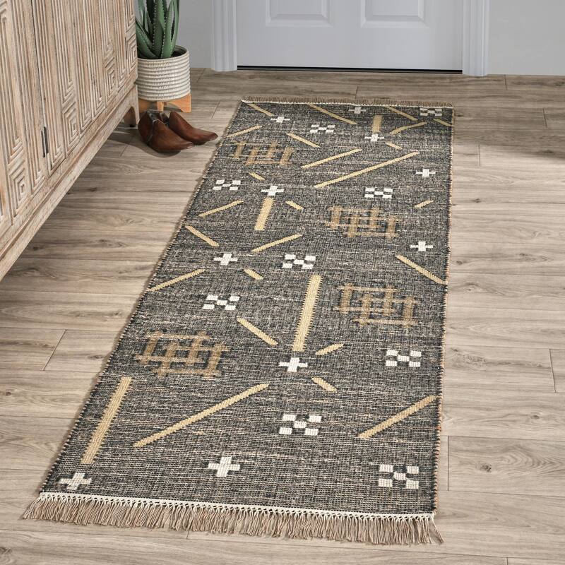 Belfast Wool Blend Area Rug by Kosas Home - 2.6'X8' Runner - Black Multi
