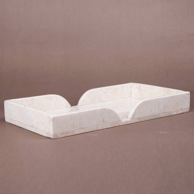 Creative Home Champagne Marble Scalloped Vanity Tray, Bath Towel Organizer Tray, Bathroom Accessory Organizer - Beige