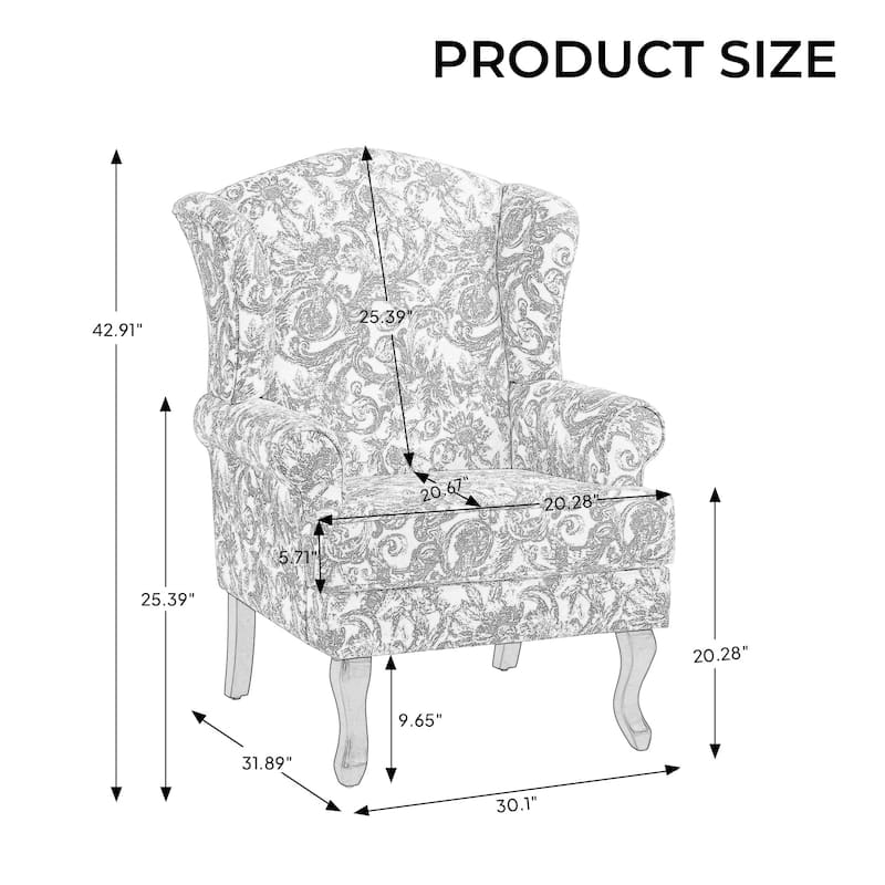 2 Set Traditional Rolled Arm Wing Back Accent Chair