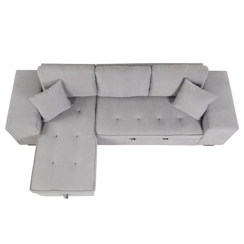 Roomfitters 3-Seater Modern L-Shape Reversible Sectional Couch, Pull-Out Sleeper Sofa with Storage Chaise and Two Stools