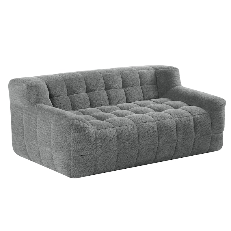 Liyasi 2 Seater Full Compression Sofa Beige Lychee Velvet No Assembly Required