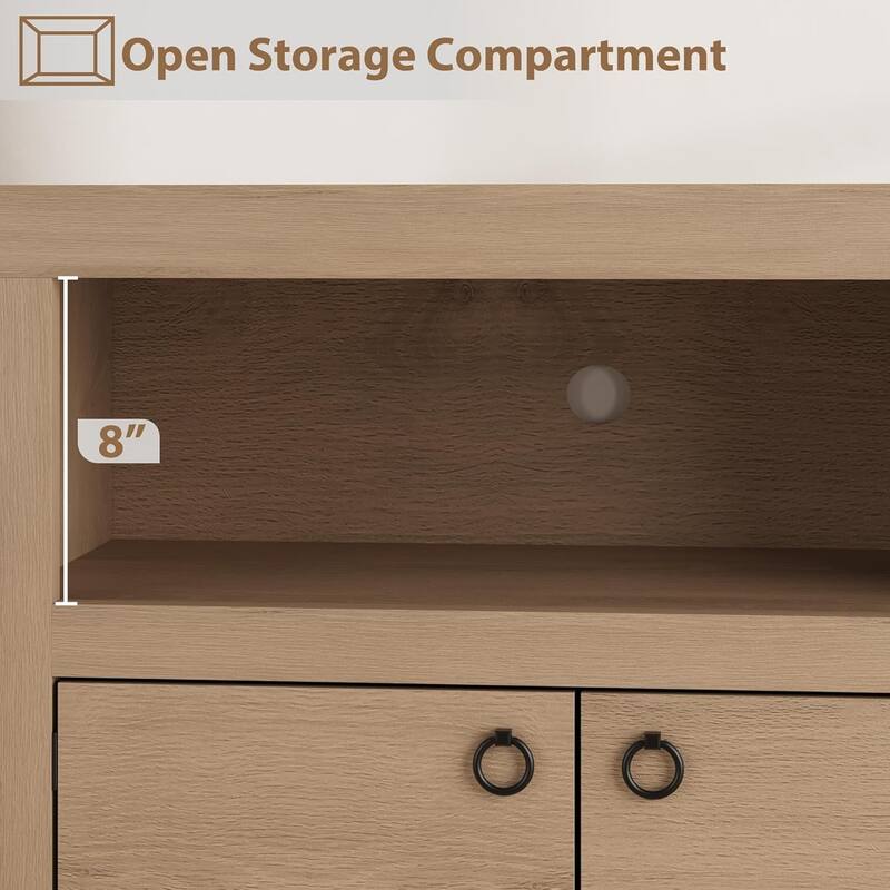 Farmhouse TV Stand for 75/80 Inch TVs, 70" Long Entertainment Center with 6 Storage Drawers & Soundbar Shelf, White