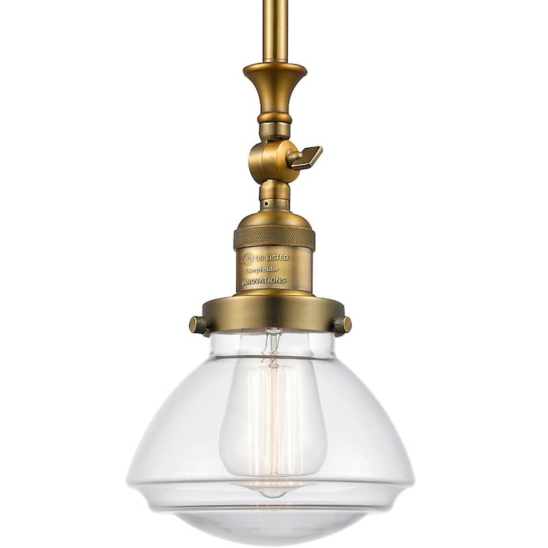 Innovations Lighting Olean 7" Wide Mini Rod Hung Adjustable Pendant - Brushed Brass / Clear