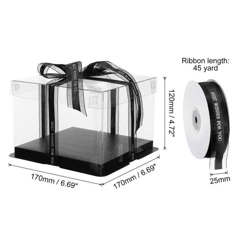 Clear Cake Box with Ribbon, 6Pcs 7"x7"x5" for 4 Inch Cake Packing - Black - 7"x7"x5"