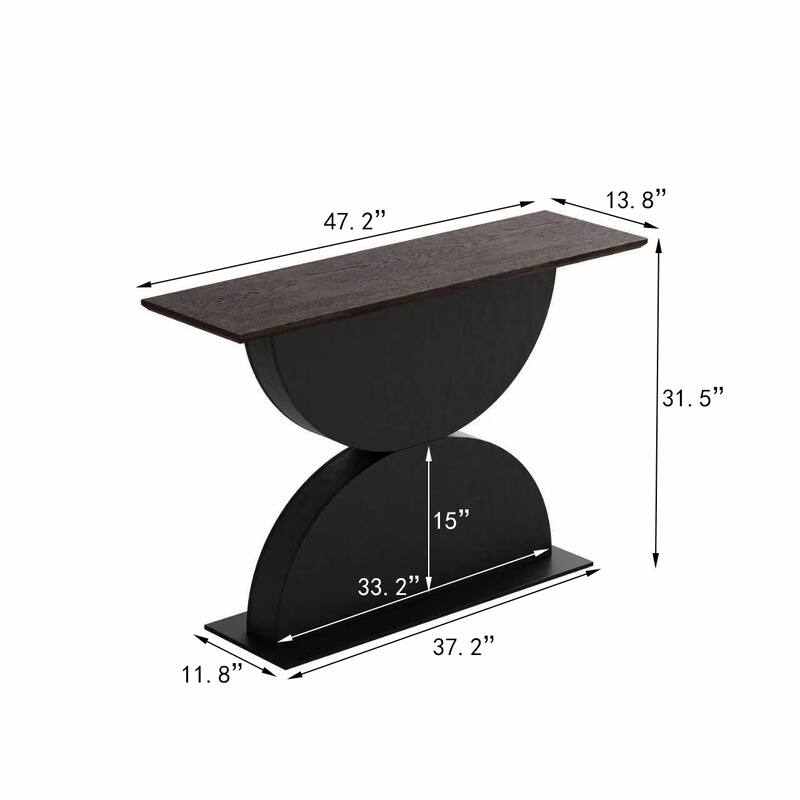 Rossetta Neutral Design 2-Part Base Structure Double Semi-Circles Wood Console Table With Led Light