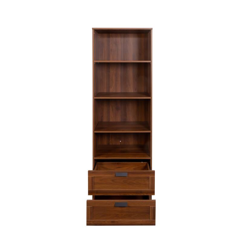 71" Tall Bookshelf with 2 Drawers & 4 Open Shelves, Modern Wood Bookcase with Storage Cabinet, Freestanding Display Bookshelves