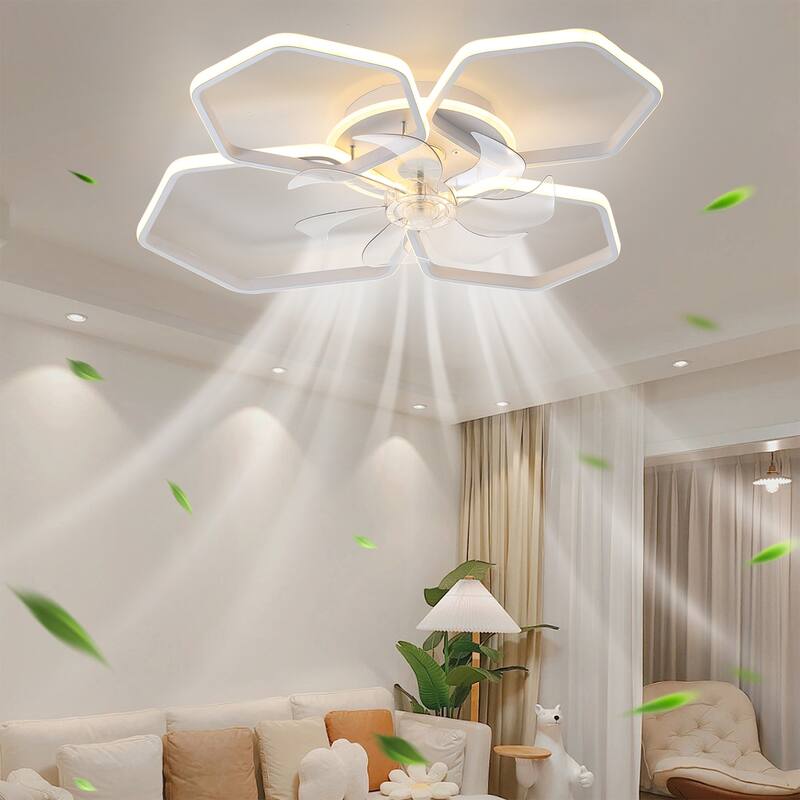 30Inches Ceiling Fan with Lights Remote Control Dimmable LED, 6 Gear Wind Speed Fan Light - White