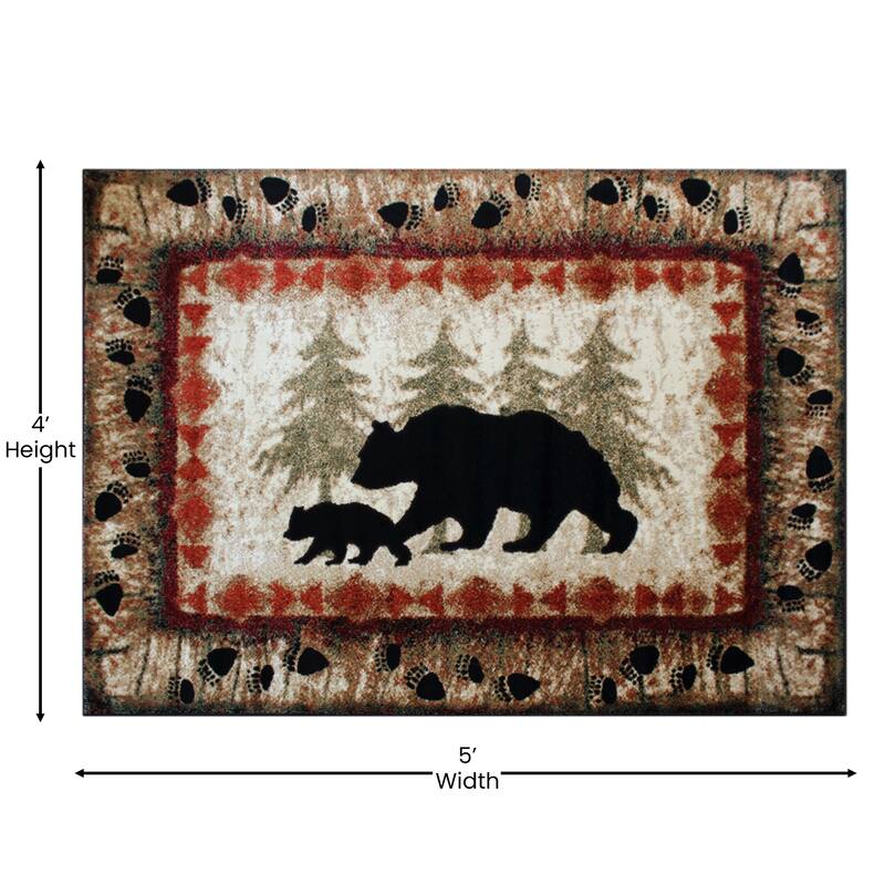 Wandering Bear and Cub Rustic Olefin Area Rug - Jute Backing