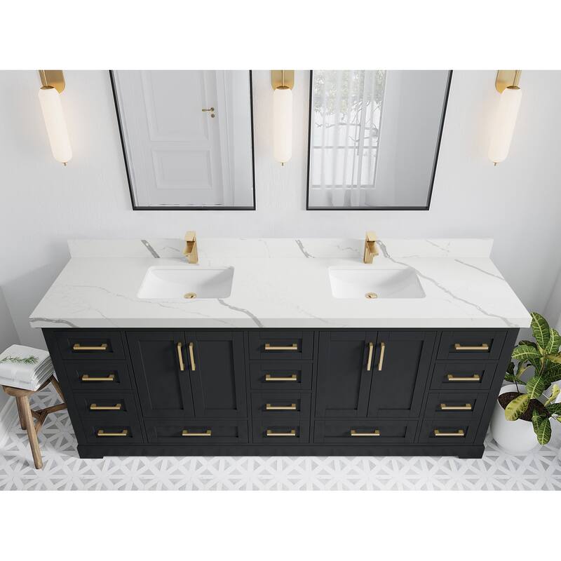 Willow Collection 84 in W x 22 in D x 36 in H Boston Double Bowl Sink Bathroom Vanity with Countertop