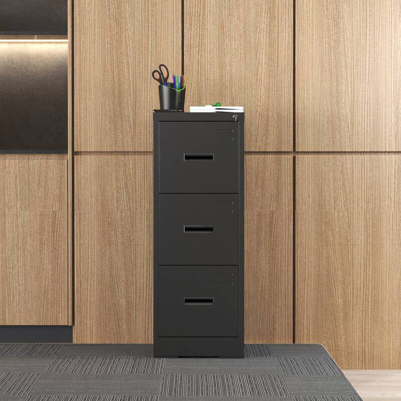 3 Drawer Metal Vertical File Cabinet with Lock and Card Slot File Cabinet for A4 Legal/Letter Size Narrow File Cabinet Locked