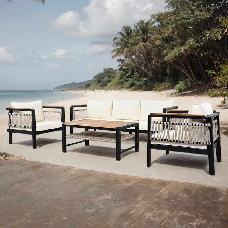 Outdoor Conversation Set with Cushions and Coffee Table, Set of 4