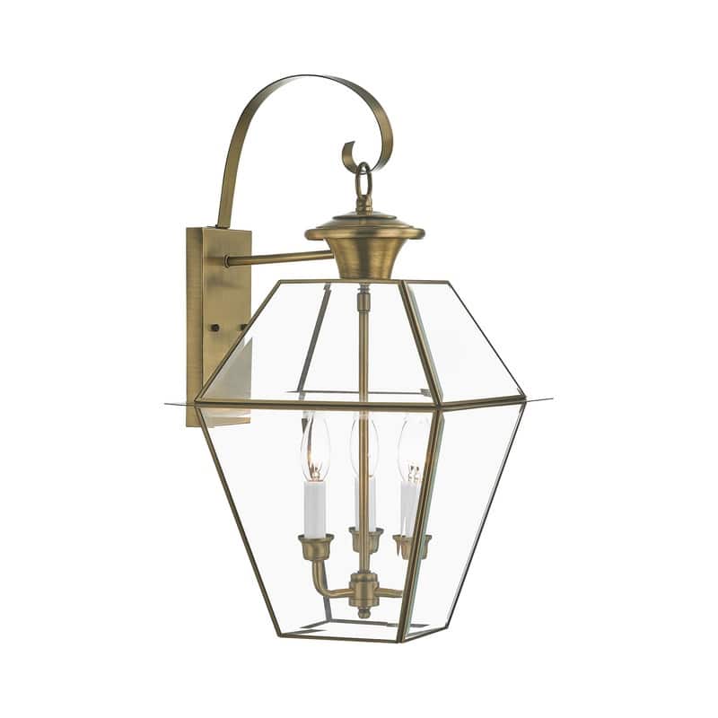 Livex Lighting 3-light Antique Brass Outdoor Wall Lantern, 2381-01 - 12" W x 22.5" H x 13" Ext.