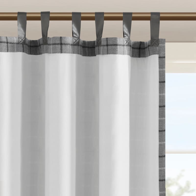 Madison Park Anaheim Plaid Faux Leather Tab Top Single Curtain Panel with Fleece Lining