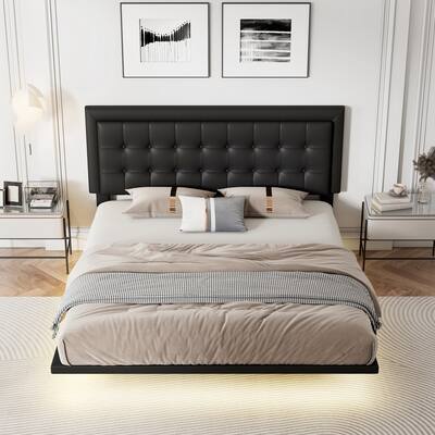 Queen Size Floating Bed Frame with Motion Activated Night Lights