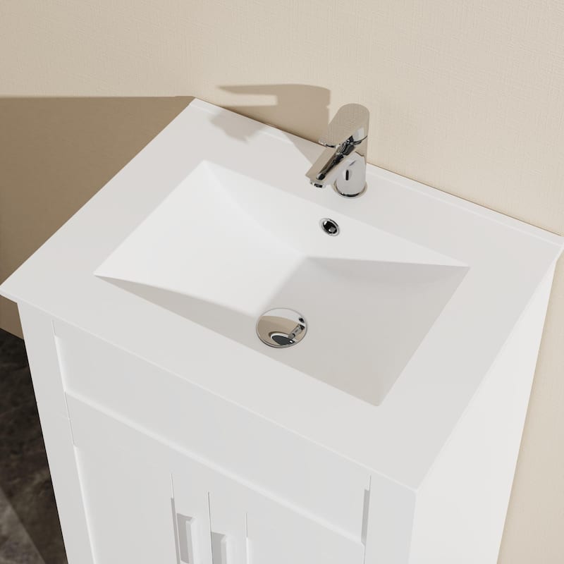 White Bathroom Vanity Cabinet Combo, 24 Inches, Ceramic Sink, Two-Door Storage, Easy Assembly