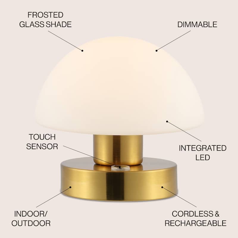 Nolan 5.75" Bohemian Farmhouse Iron Wireless Rechargeable Integrated LED Table Lamp, Oil Rubbed Bronze/White by JONATHAN Y