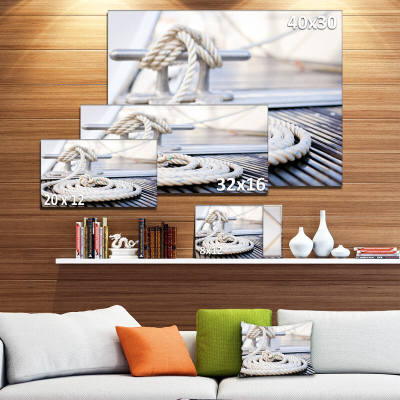 Designart "White Nautical Mooring Rope" Modern Landscape Canvas Art - White