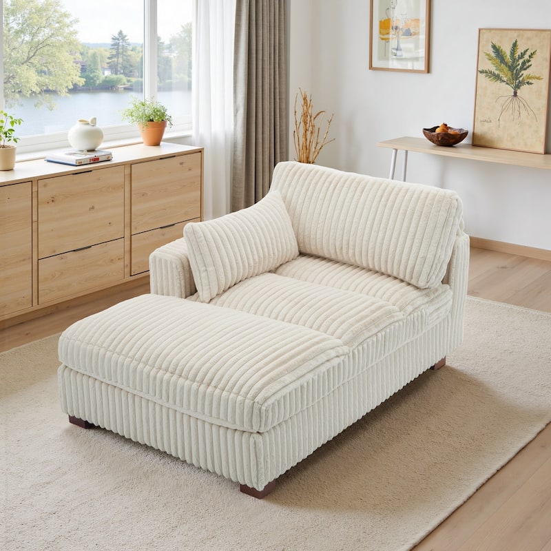 41" W Plush Corduroy Chaise Lounge with Pillows