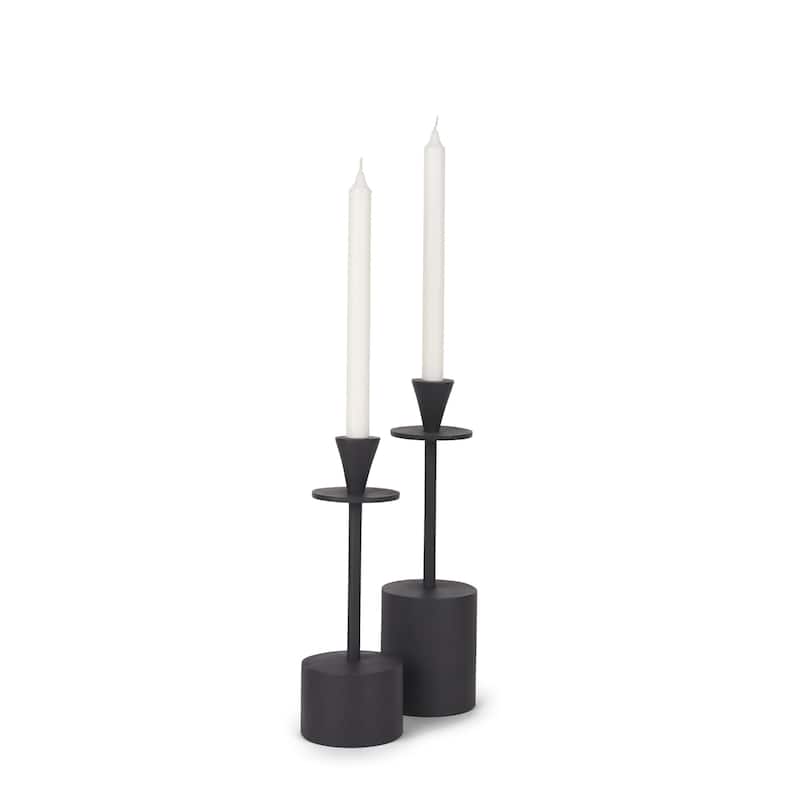 Petria Antiqued Gold Textured Metal Taper Candle Holders - 3.8L x 3.8W x 13.0H - Black