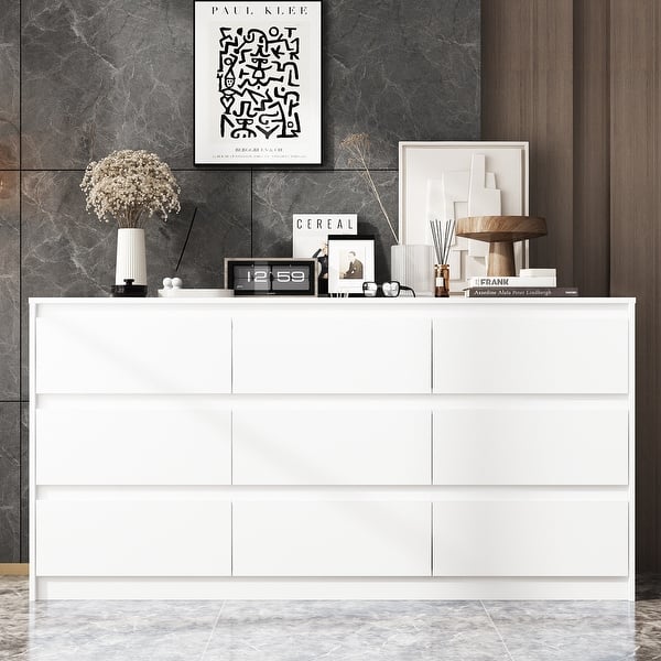 slide 2 of 67, 63"W 9 Drawer Dresser Accent Dresser for Living Room Bedroom Chest White