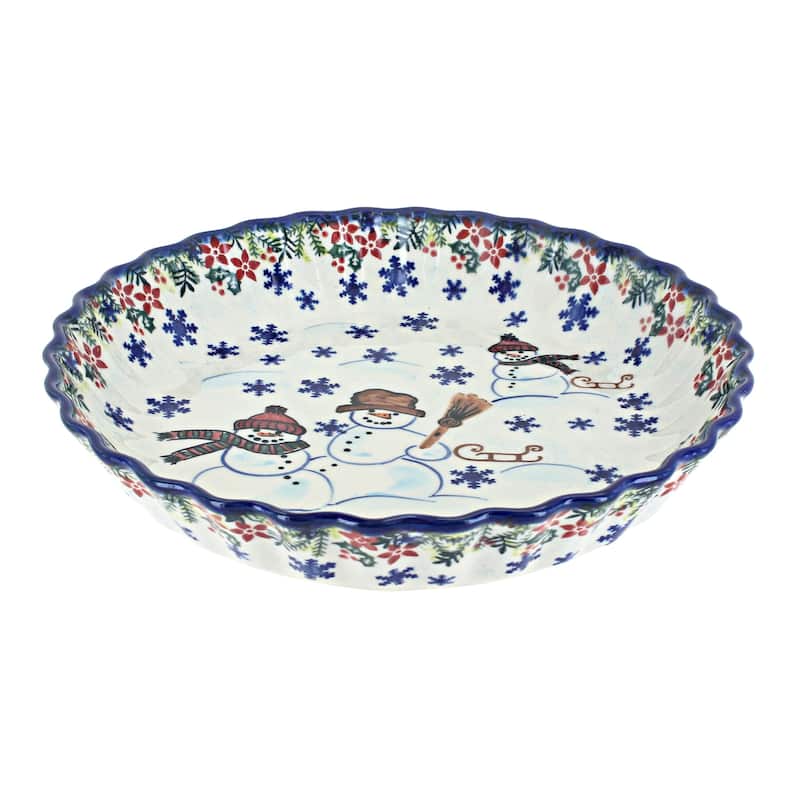 Blue Rose Polish Pottery 100 Vena Pie Plate - Snowflake Friends