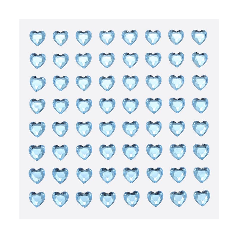 256 Pcs Heart Rhinestone 6mm Self Adhesive Gems Stickers Light Blue - Light Blue