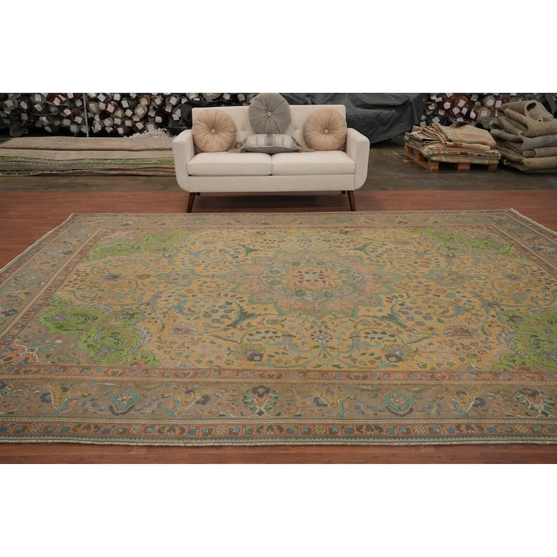 Hand Knotted Oriental 100% Wool Carpet Traditional Floral Oranges & Rust Tabriz Area Rug - 12' 7'' X 9' 7''
