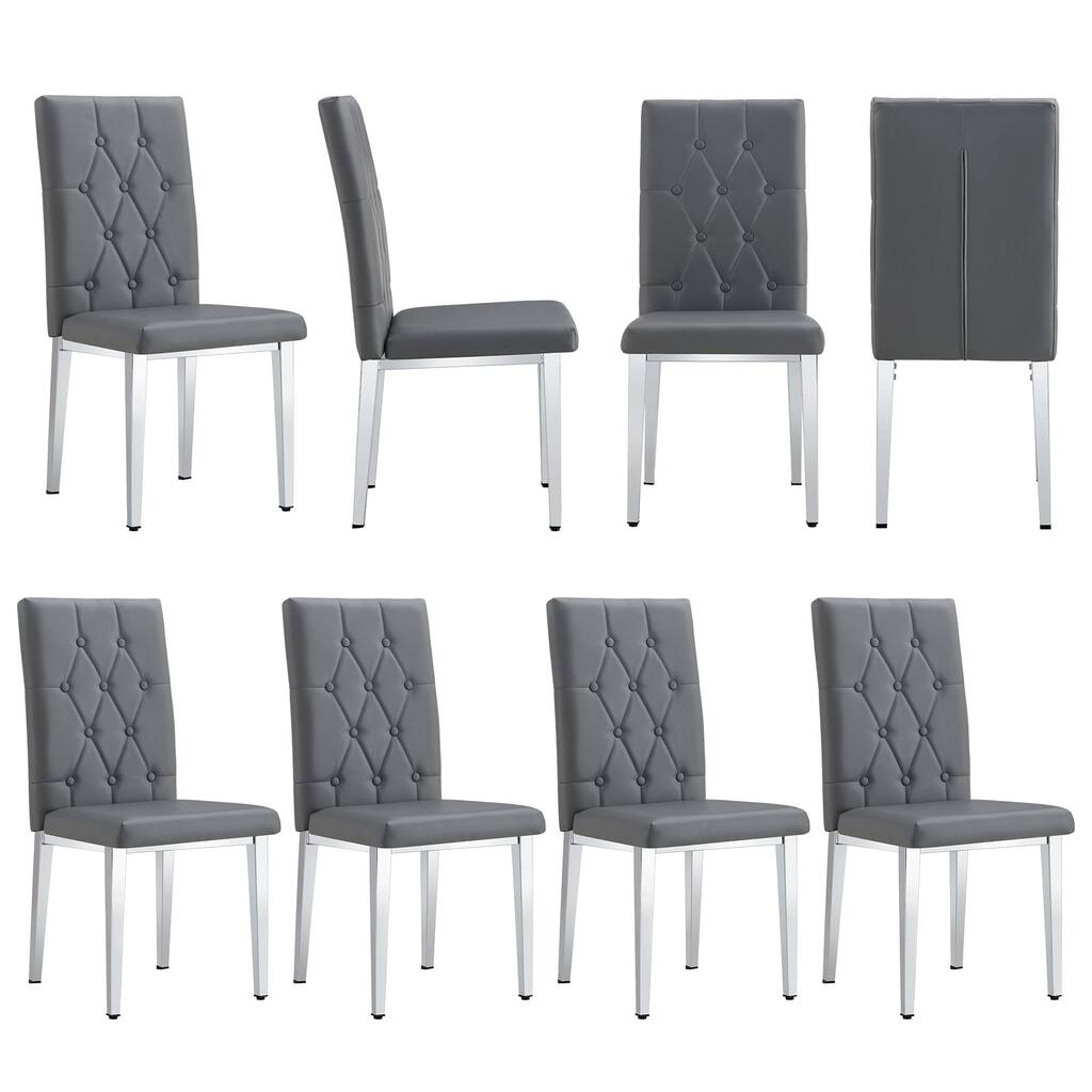 8 piece set of armless dining chairs brings a touch of elegance and mystery to the dining area with its deep gray tone