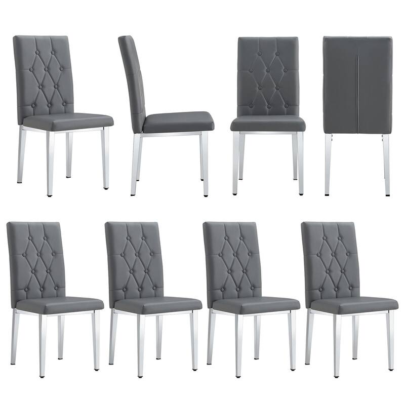 Elegant Armless Dining Chairs – Grid & Buckle Back Design, Blending Vintage Charm with Modern Sophistication‌ - Grey+Silver - Set of 8