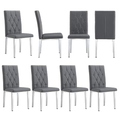 Modern 8 Piece PU Armless Dining Chair with Mesh Backrest, Seat Cushion, Metal Legs for Dining Room Kitchen Living Room Bedroom