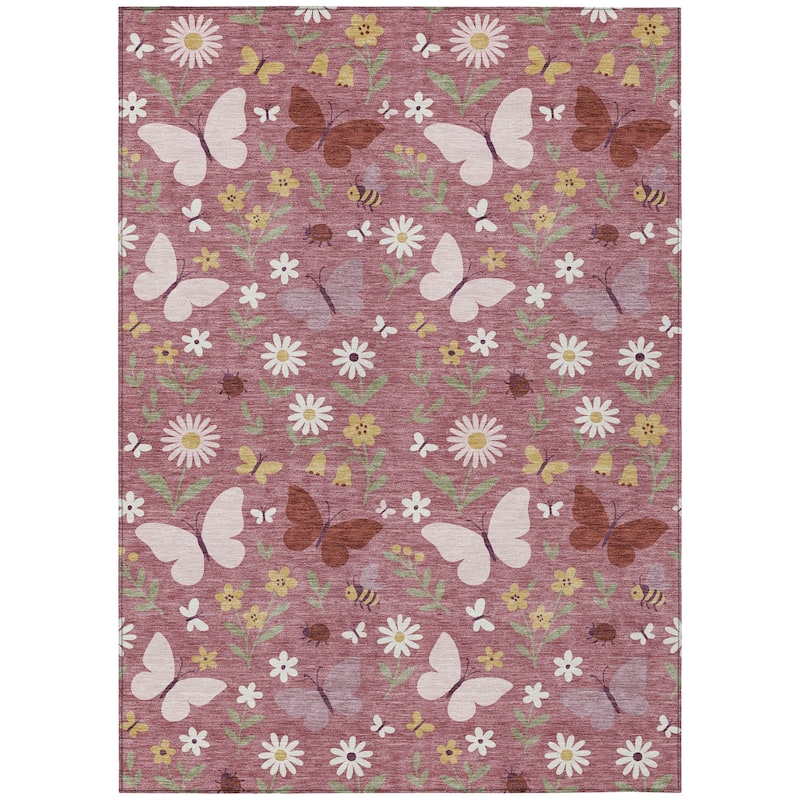 Machine Washable Indoor/ Outdoor Whimsy Butterfly Chantille Rug