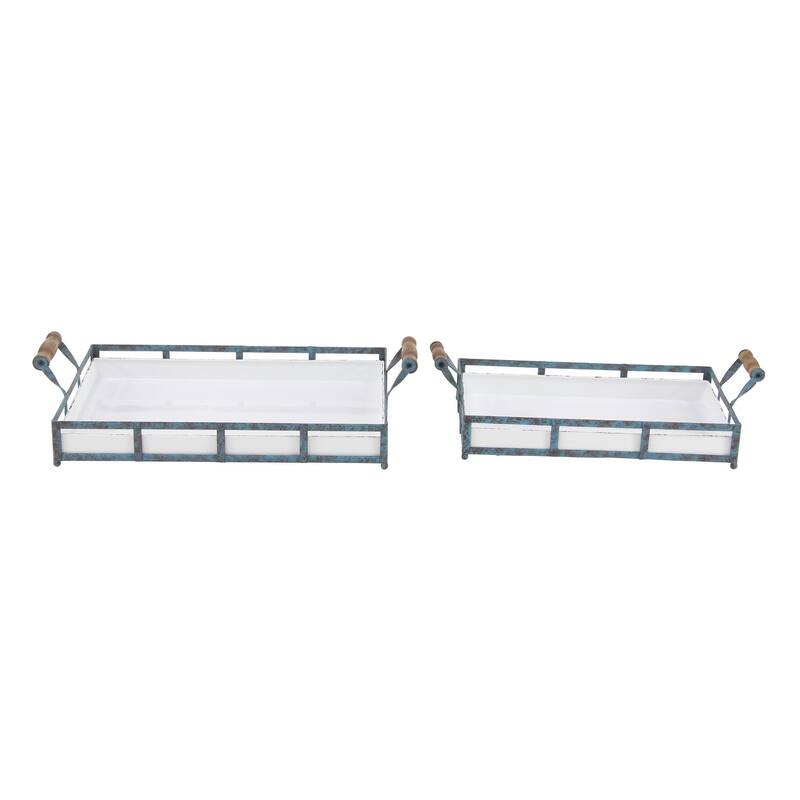 Metal Tray - Set of 2 Blue - Roche River Decor - Blue