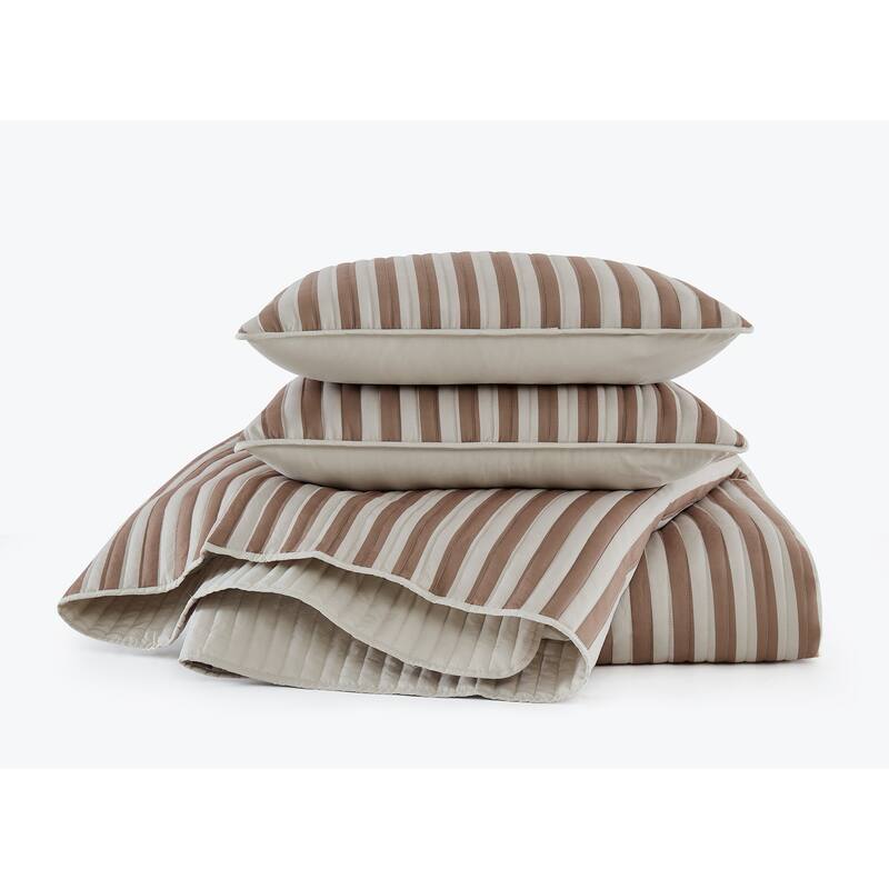 Truly Soft Weston Stripe Brown 3 Piece Quilt Set - Brown - Twin - Twin XL