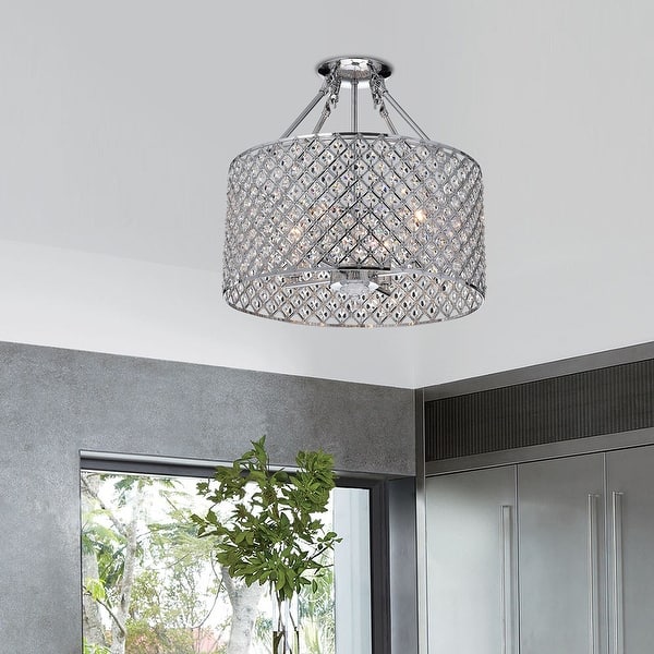slide 2 of 10, Chrome 4-Light Beaded Drum Crystal Semi Flush Mount