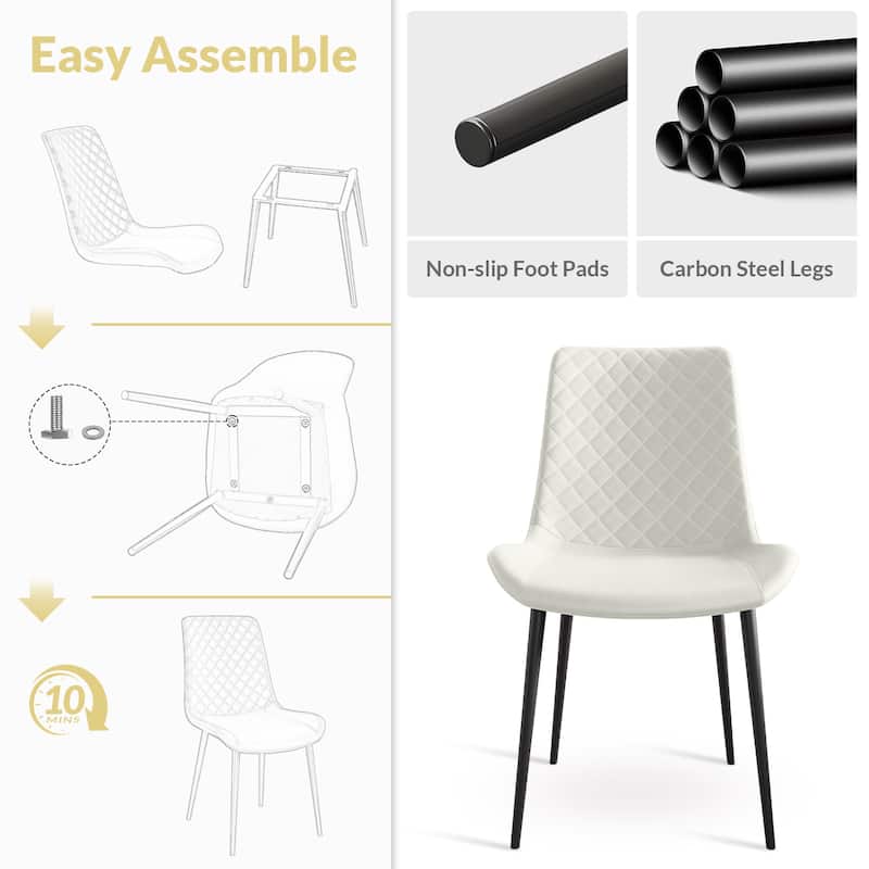 Leather Dining Chair Coffee Chair Reception Chair Set of 4 Accent Chair White Armless Chair with Metal Lges