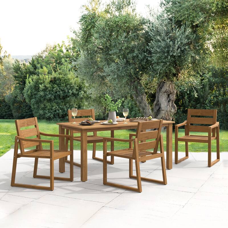 5-Piece HDPS Rectangular Patio Dining Set with Slatted Table Top and outdoor Armchairs - 23.6"D x 24.6"W x 34.6"H
