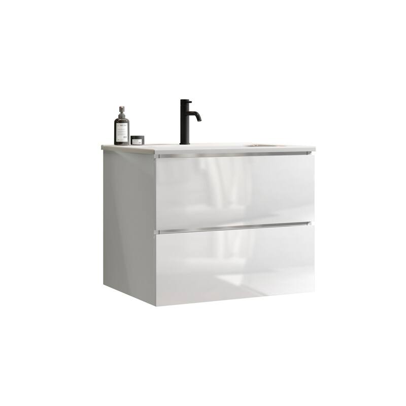 GDFStudio - Coralie Modern Floating Bathroom Vanity with Integrated Ceramic Sink and Soft-Close Storage