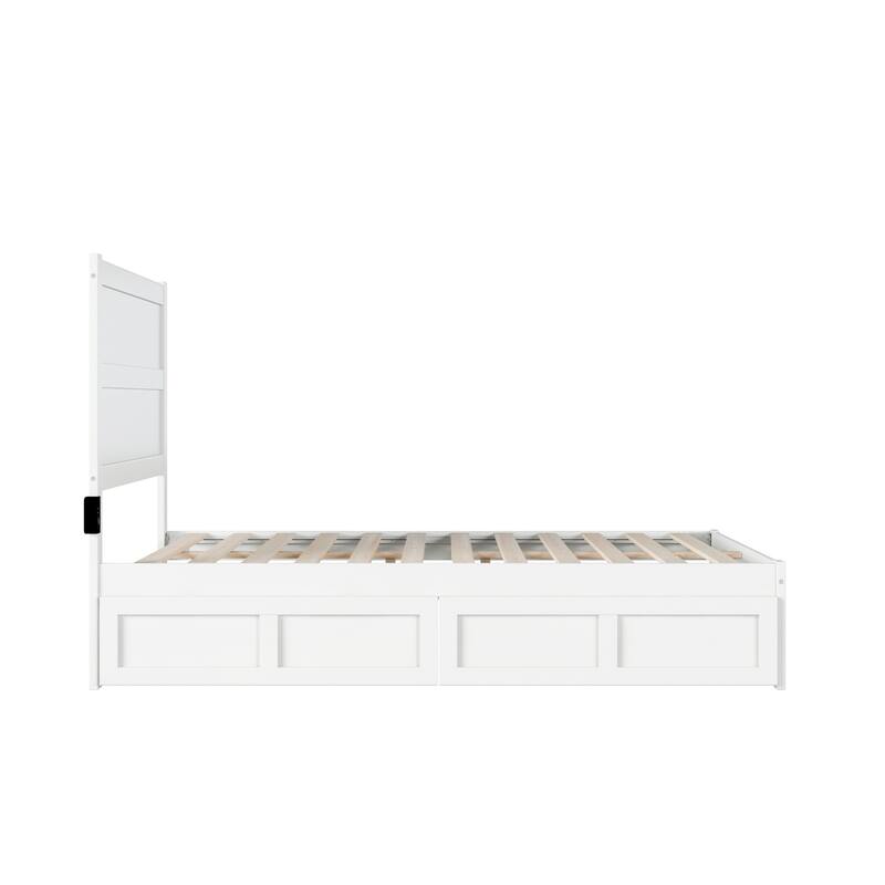 Full Bed with Drawers - White Storage Platform Bed Frame - Modern Bedroom Furniture