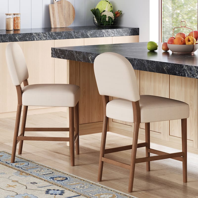 Christopher Knight Home - Upholstered Counter Height Bar Stool Set with Spacious Seat & Adjustable Floor Levelers, Set of 2 - Beige