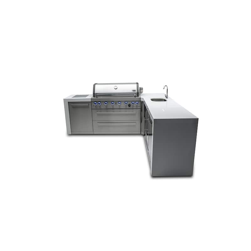 Mont Alpi MAi805-D90BEV 6-Burner L-Shaped 90° Corner Deluxe Stainless Steel Outdoor Kitchen Island Grill with Beverage Center