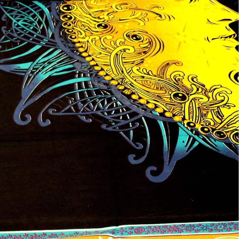 Golden Moon Cotton Tablecloth Rectangle Cosmic Blue Dining Linen - 88 x 104 inches