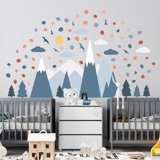 Blue Mountains and Dalmatian Dots Nursery Kids Room Wall Stickers Decorations Decals DIY